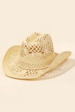 FAME STRAW WEAVE ROPE RIBBON COWBOY HAT