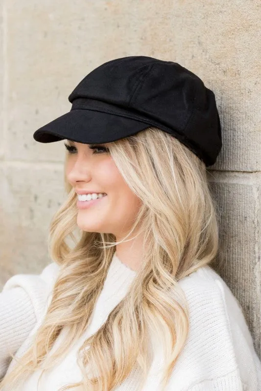 Faux Suede Newsboy Cap