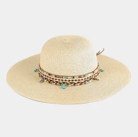 Floppy Straw Hat With Boho and Sealife Band (2 colors)