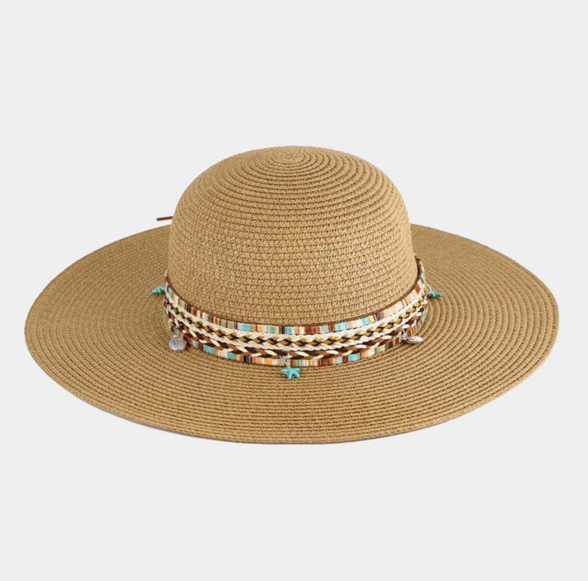 Floppy Straw Hat With Boho and Sealife Band (2 colors)