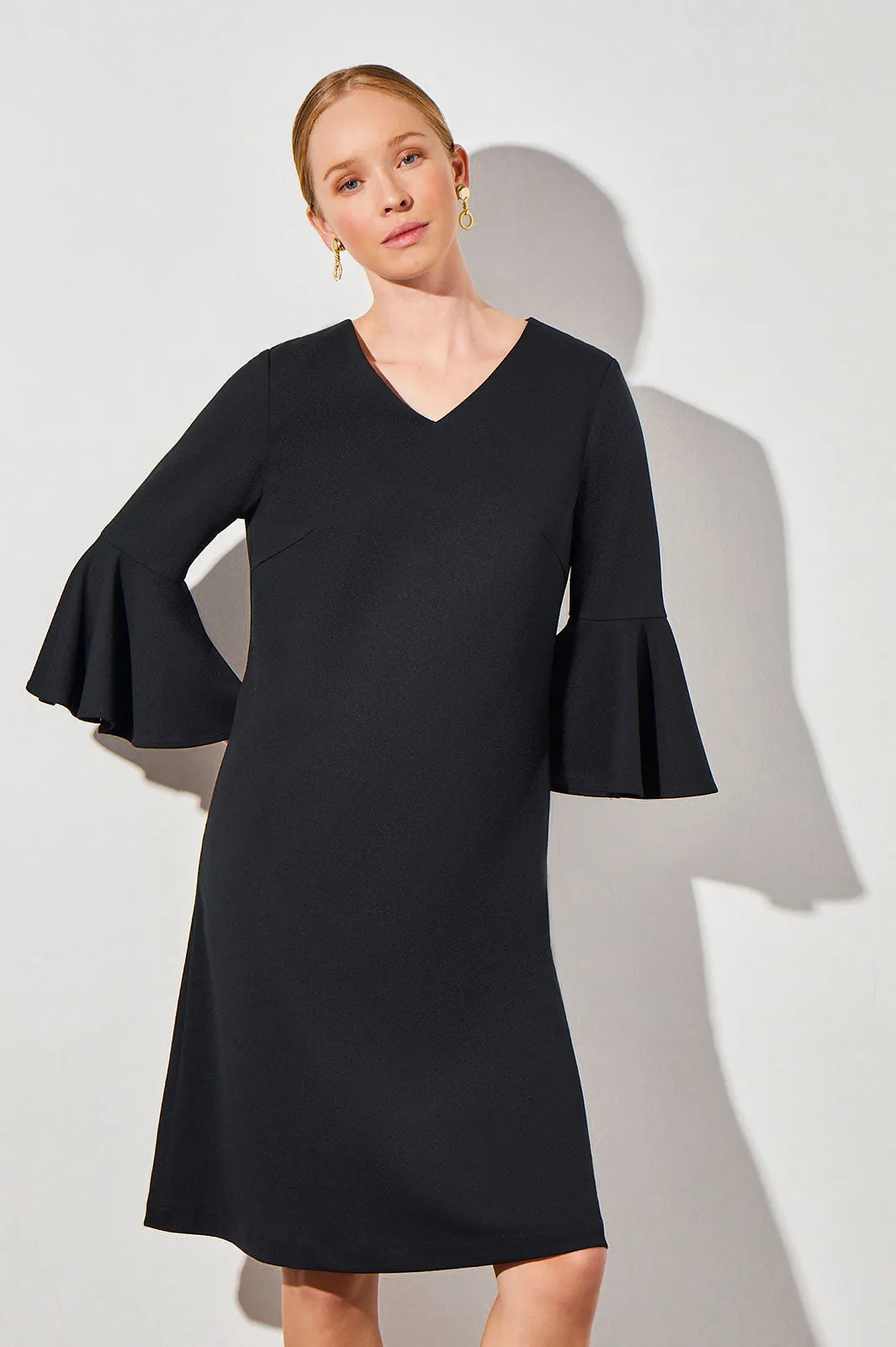 Flounce Sleeve Deco Crepe Dress