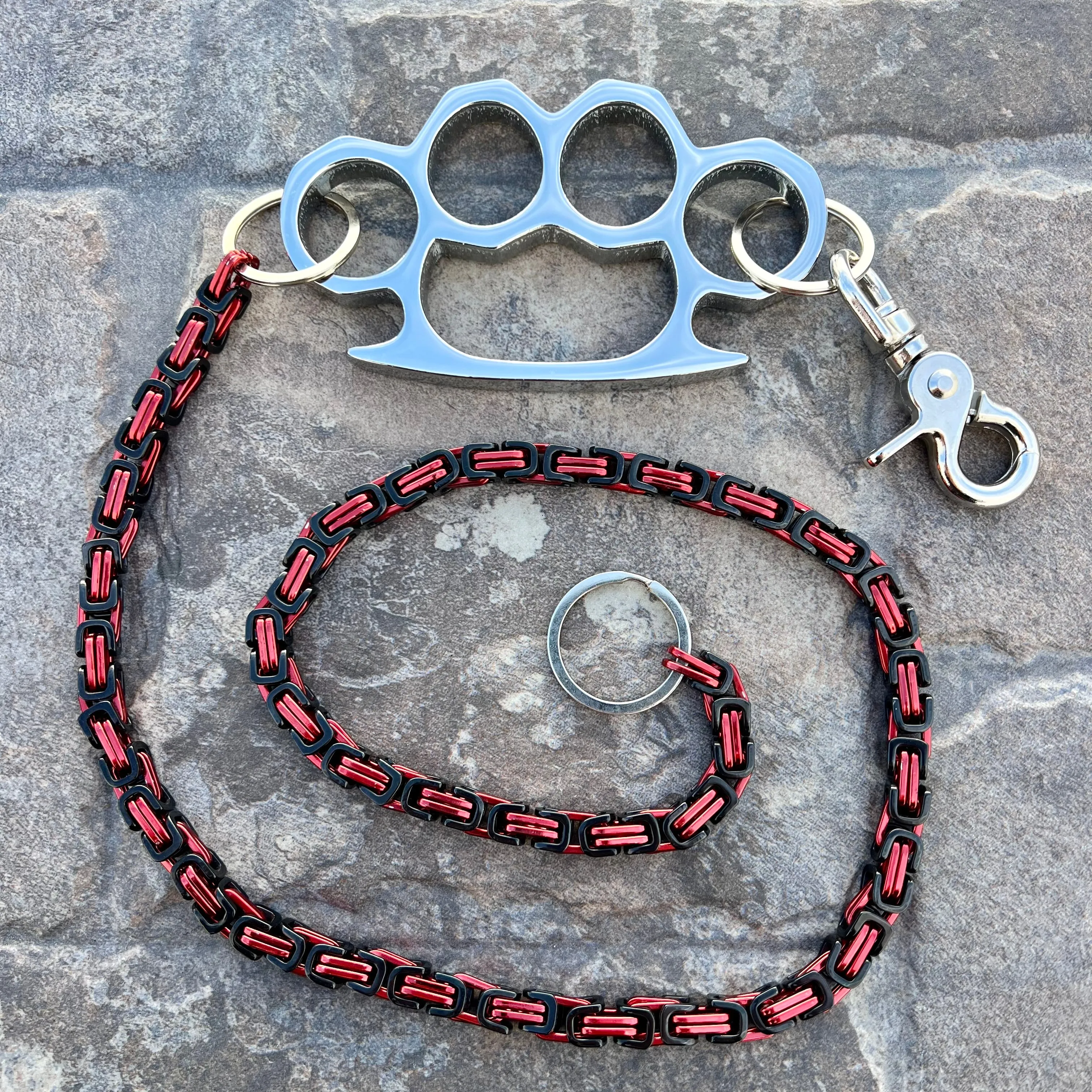 Four Finger Wallet Chain - Black & Red Daytona Deluxe - W/ Polished Four Finger Ring - WCK27D