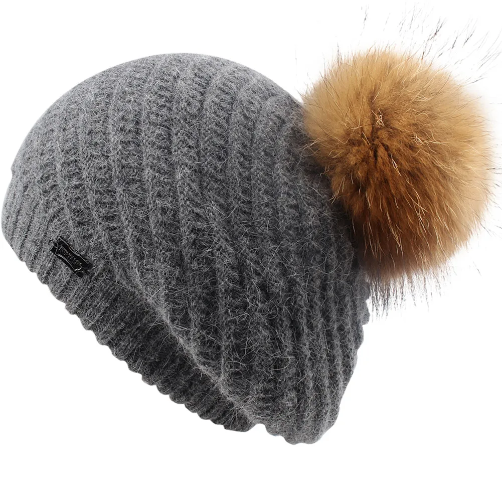 FURTALK Winter Women BeretReal Fur Pom Pom Hat Drop shipping HTWL063