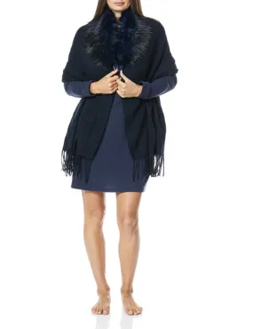 Gingerlily Shawl with Fur Lined Collar Navy Blue