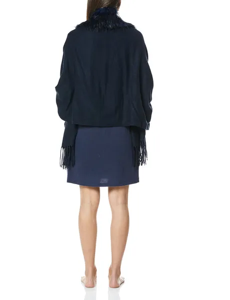 Gingerlily Shawl with Fur Lined Collar Navy Blue