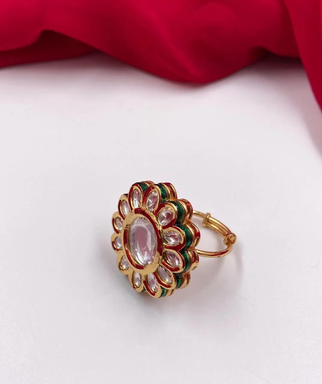 Gold Plated Adjustable Kundan Finger Ring For Females By Gehna Shop