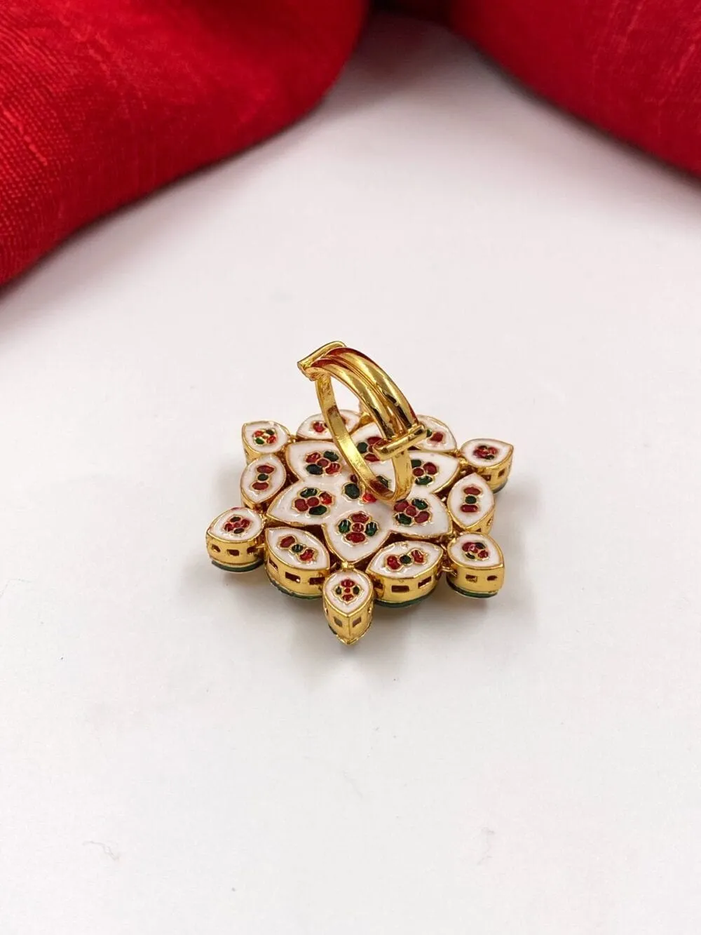 Gold Plated Adjustable Kundan Finger Ring For Ladies And Girls By Gehna Shop