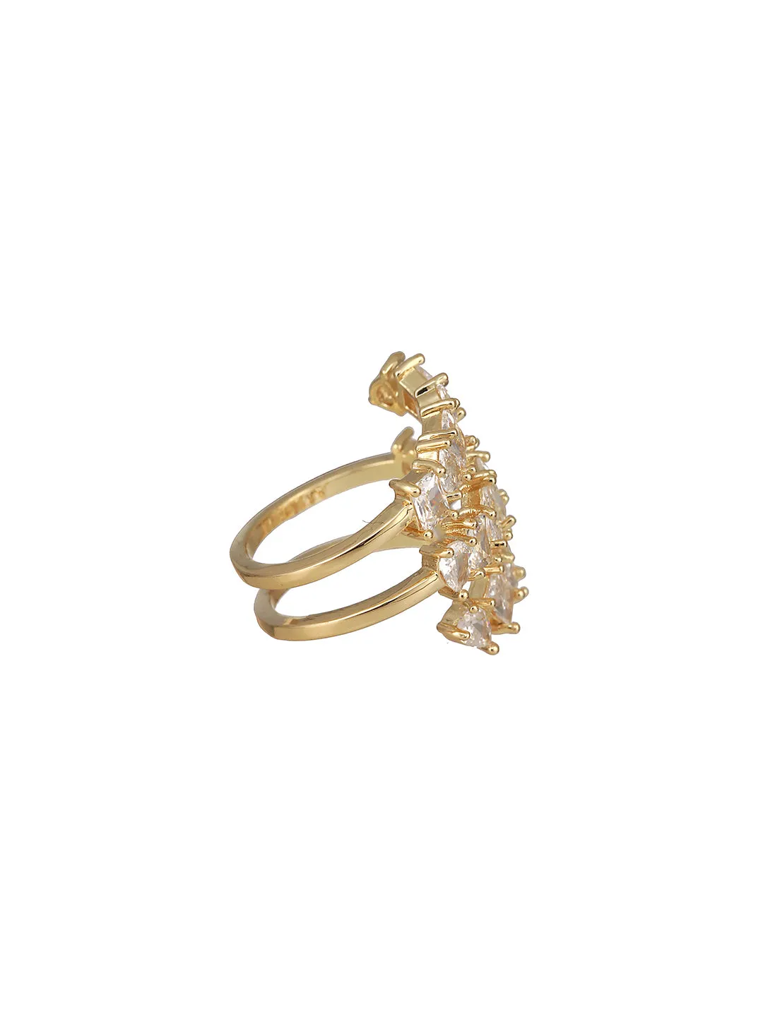 Gold-Plated Cz-Studded & Layered Adjustable Finger Ring