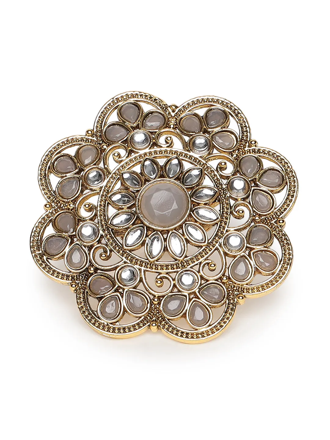 Gold-Plated Grey Kundan-Studded Finger Ring