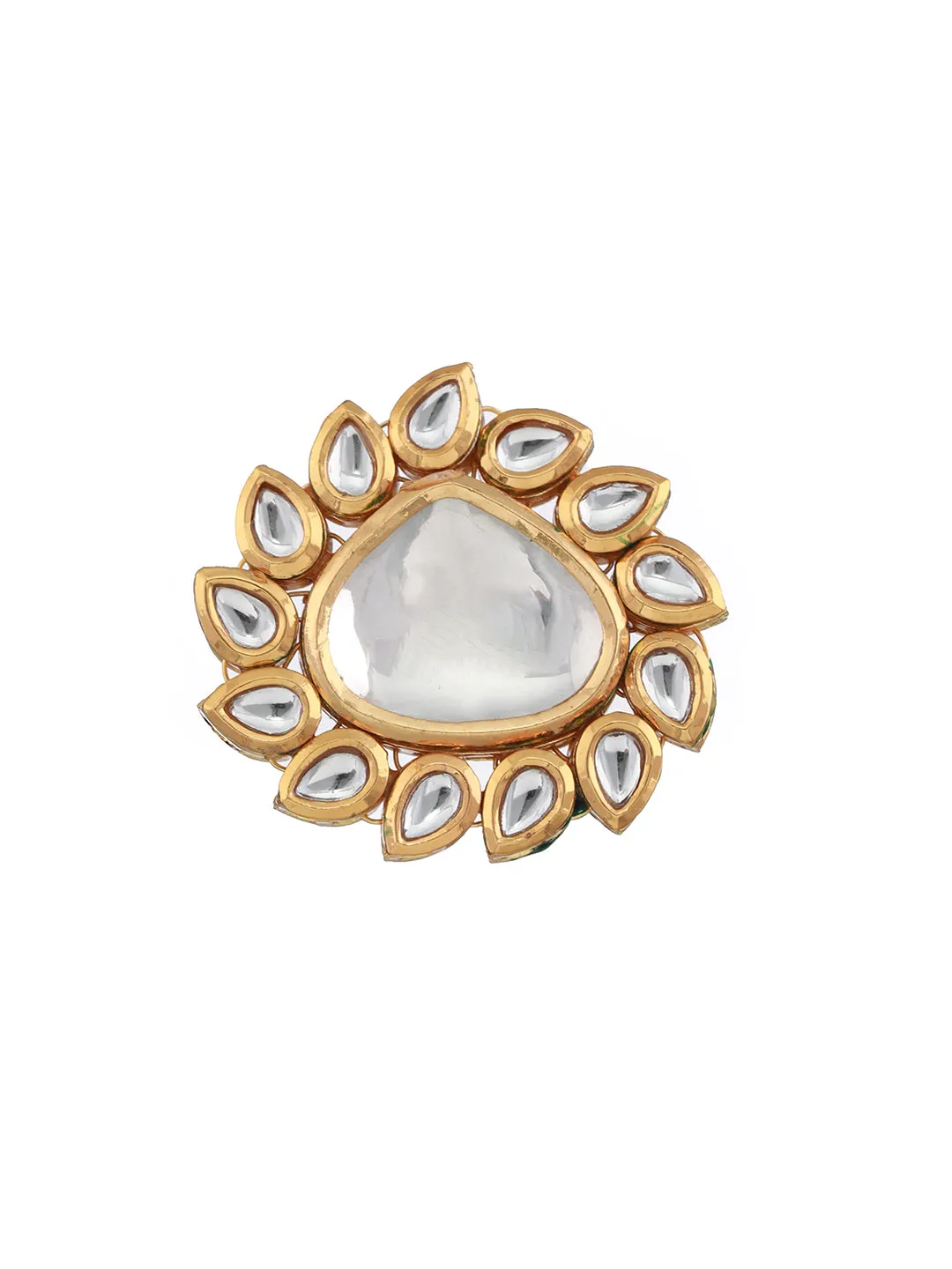 Gold-Plated White Kundan-Studded Handcrafted Adjustable Finger Ring