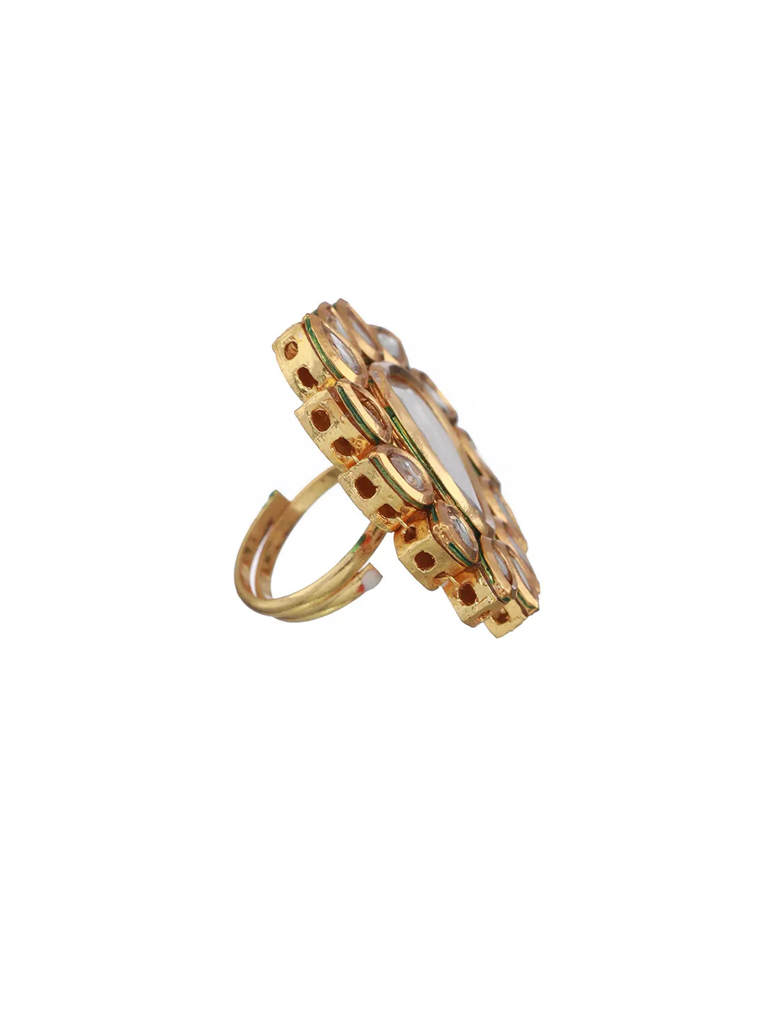 Gold-Plated White Kundan-Studded Handcrafted Adjustable Finger Ring