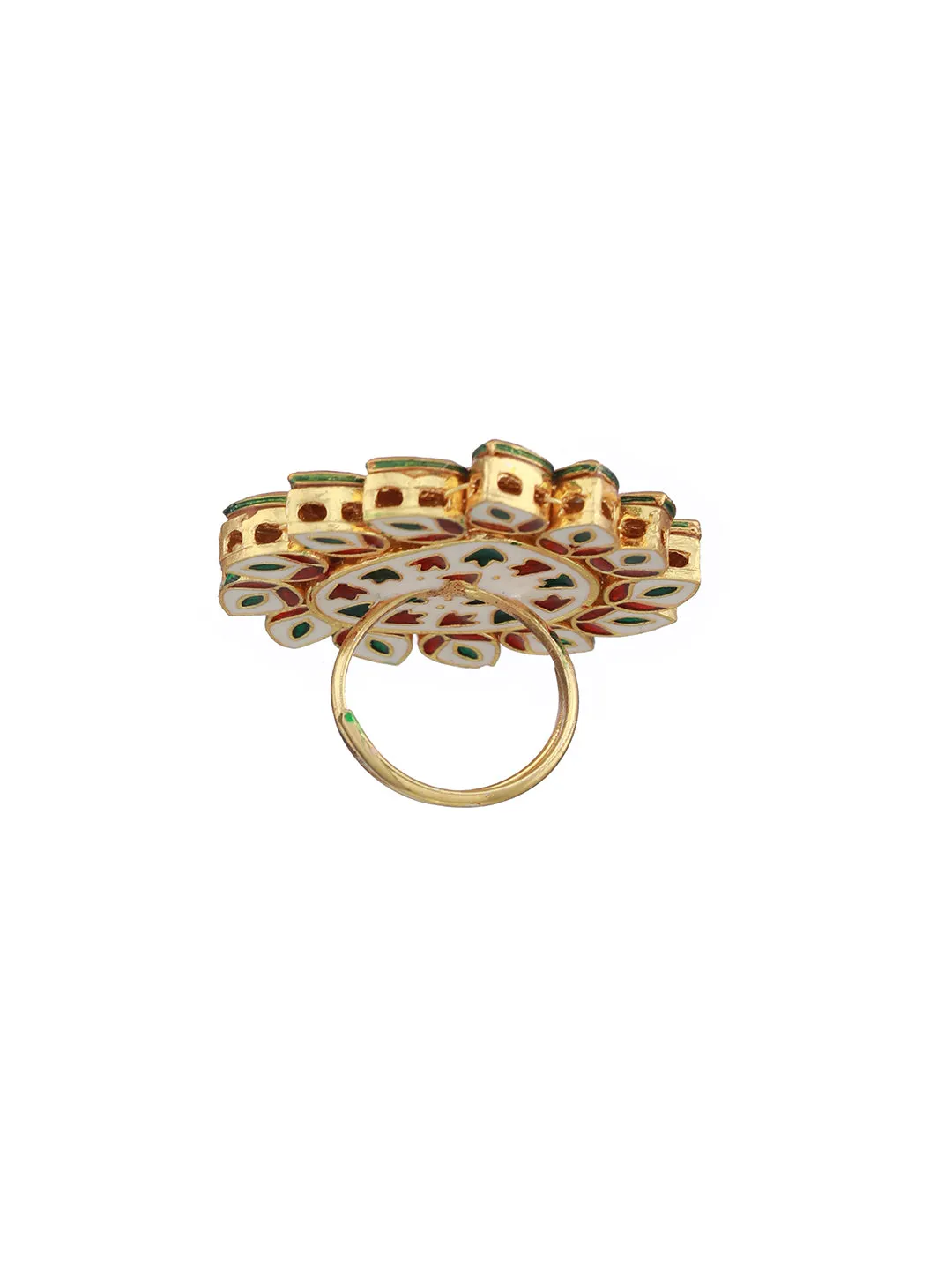 Gold-Plated White Kundan-Studded Handcrafted Adjustable Finger Ring