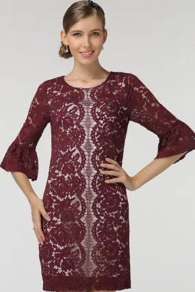 HALF SLEEVE WITH RUFFLE ENDS LACE SHEATH DRESS