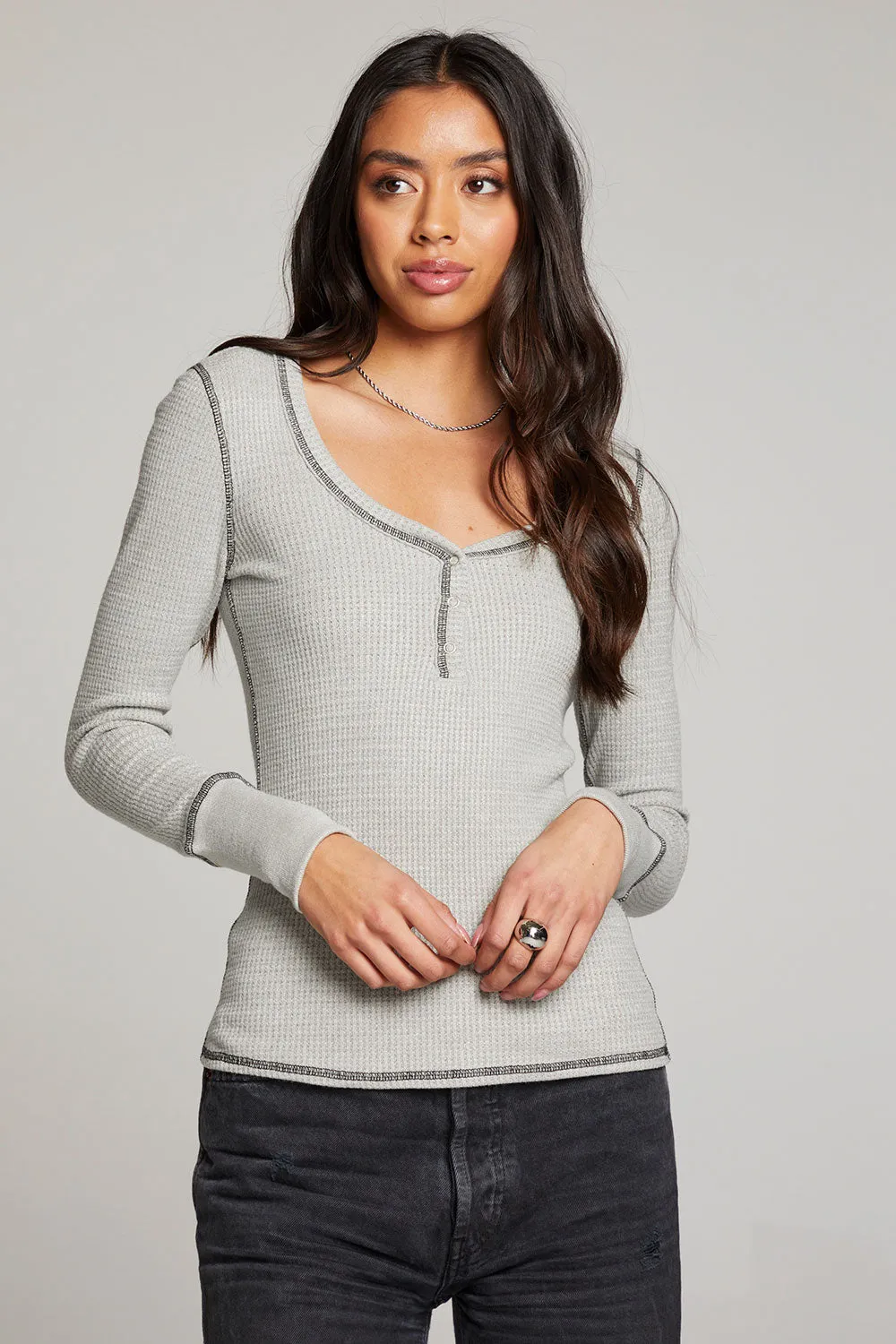 Heather Grey Long Sleeve Henley