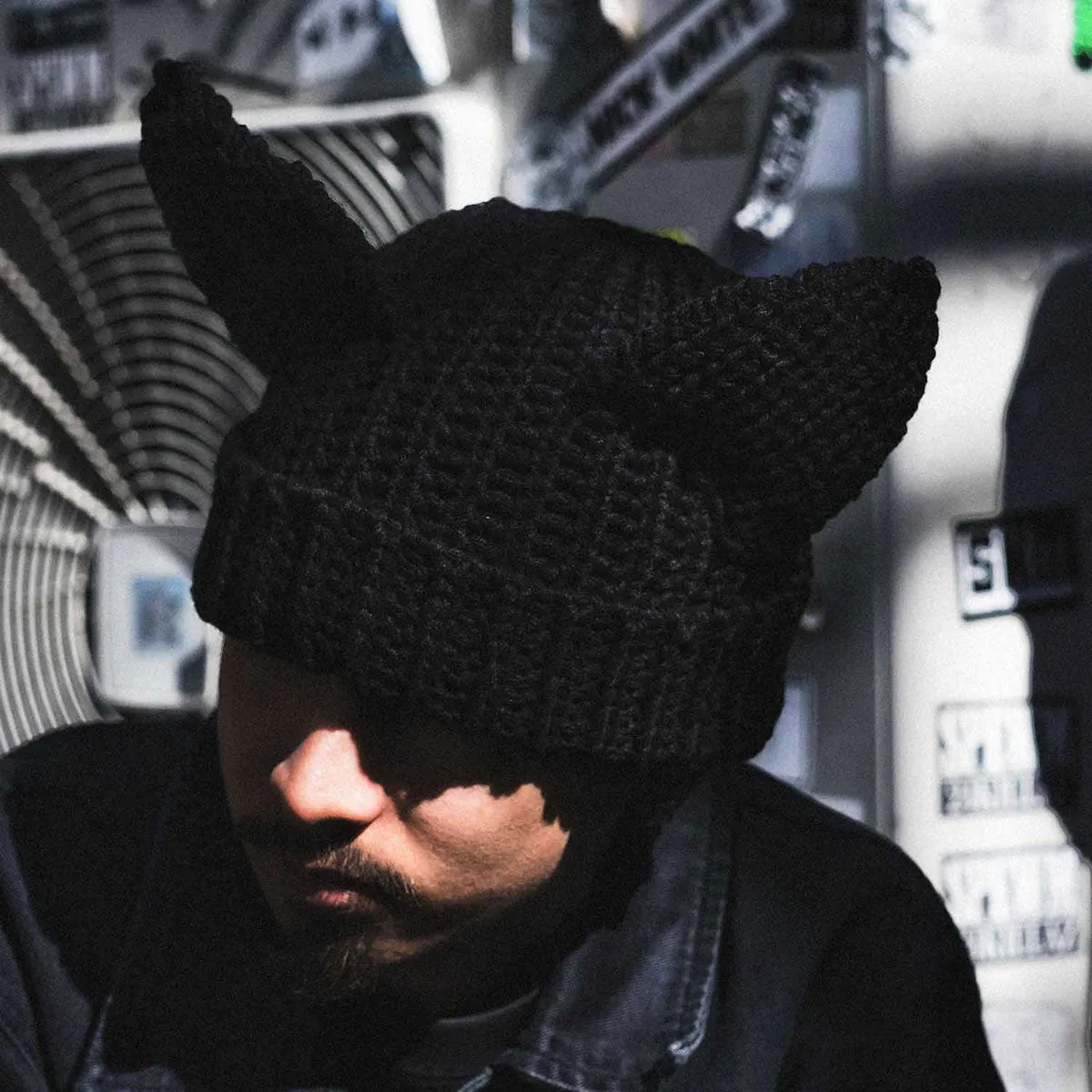 HOMEGAME - CAT KNIT CAP BLACK【HG241404】