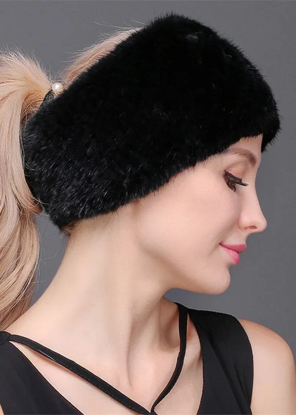 Knitted mink headband & neck warmer