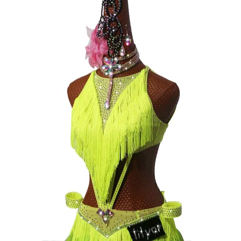 #L3131 Latin Dance Dress Competition Tassel Dress-Curled Edge Dance Skirt -Salsa-Rumba Costume