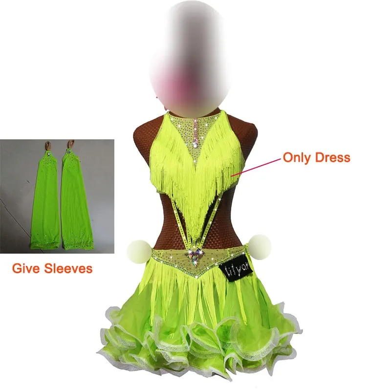 #L3131 Latin Dance Dress Competition Tassel Dress-Curled Edge Dance Skirt -Salsa-Rumba Costume