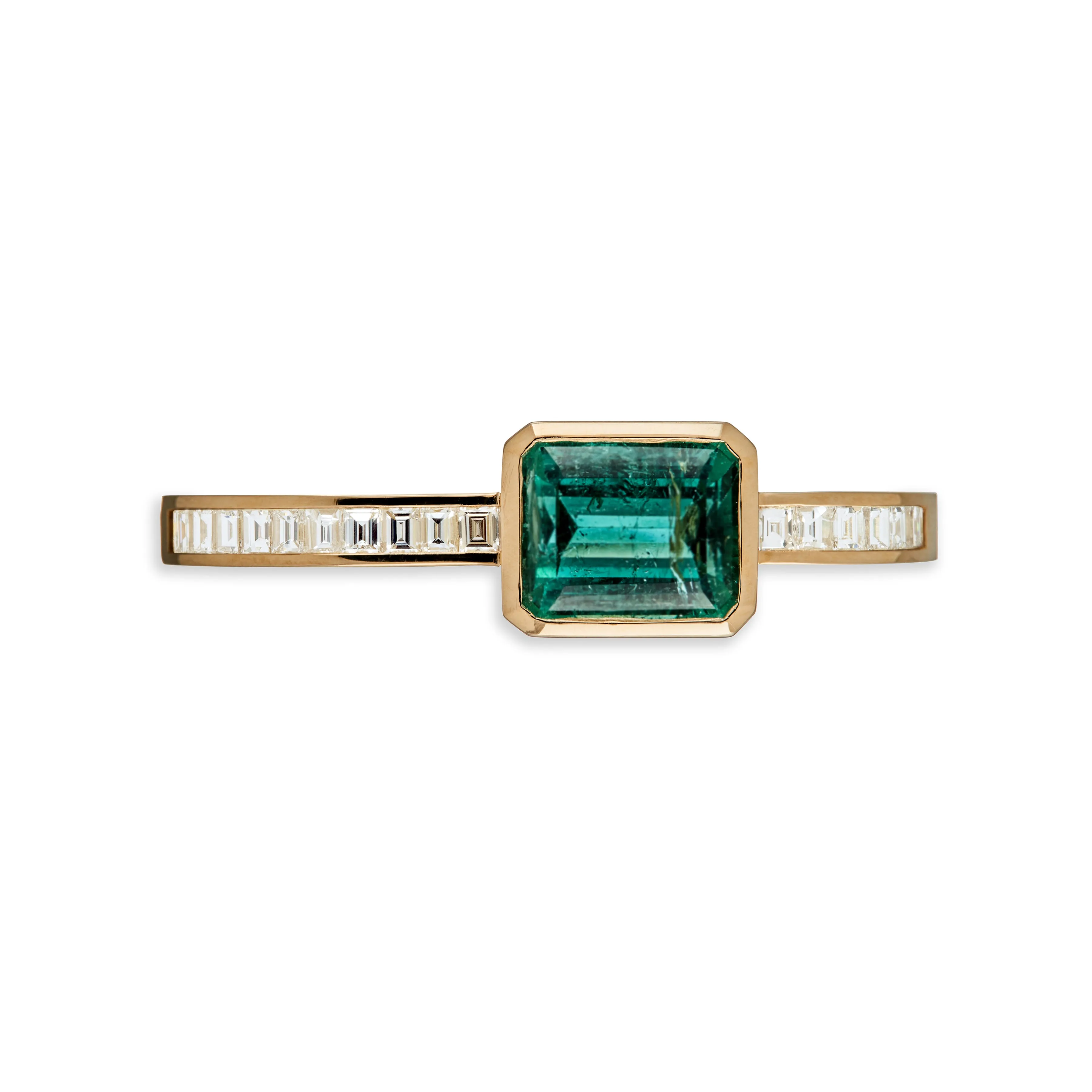 LARGE GREEN TOURMALINE BAGUETTE   BAGUETTE DIAMOND DOUBLE KNUCKLE RING