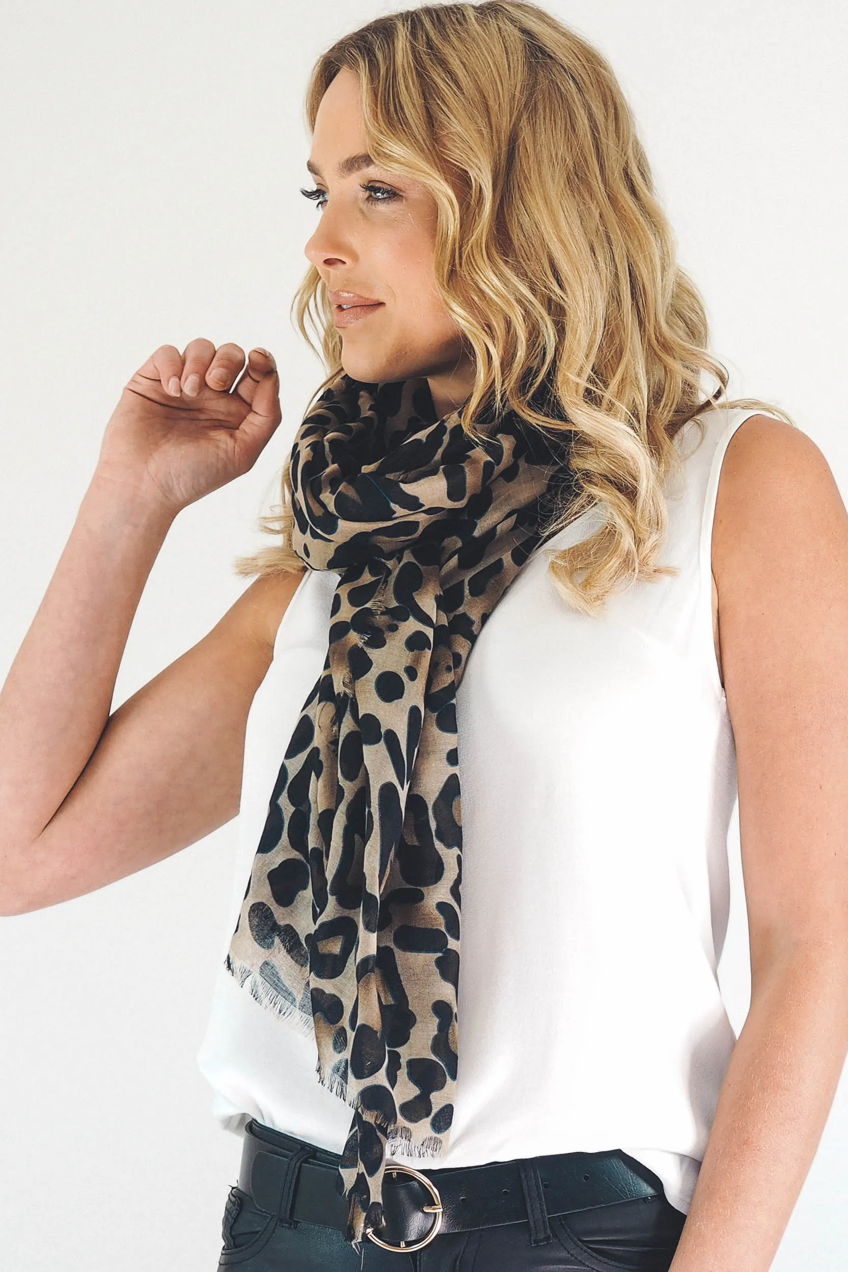 Leopard Print Scarf- Caramel