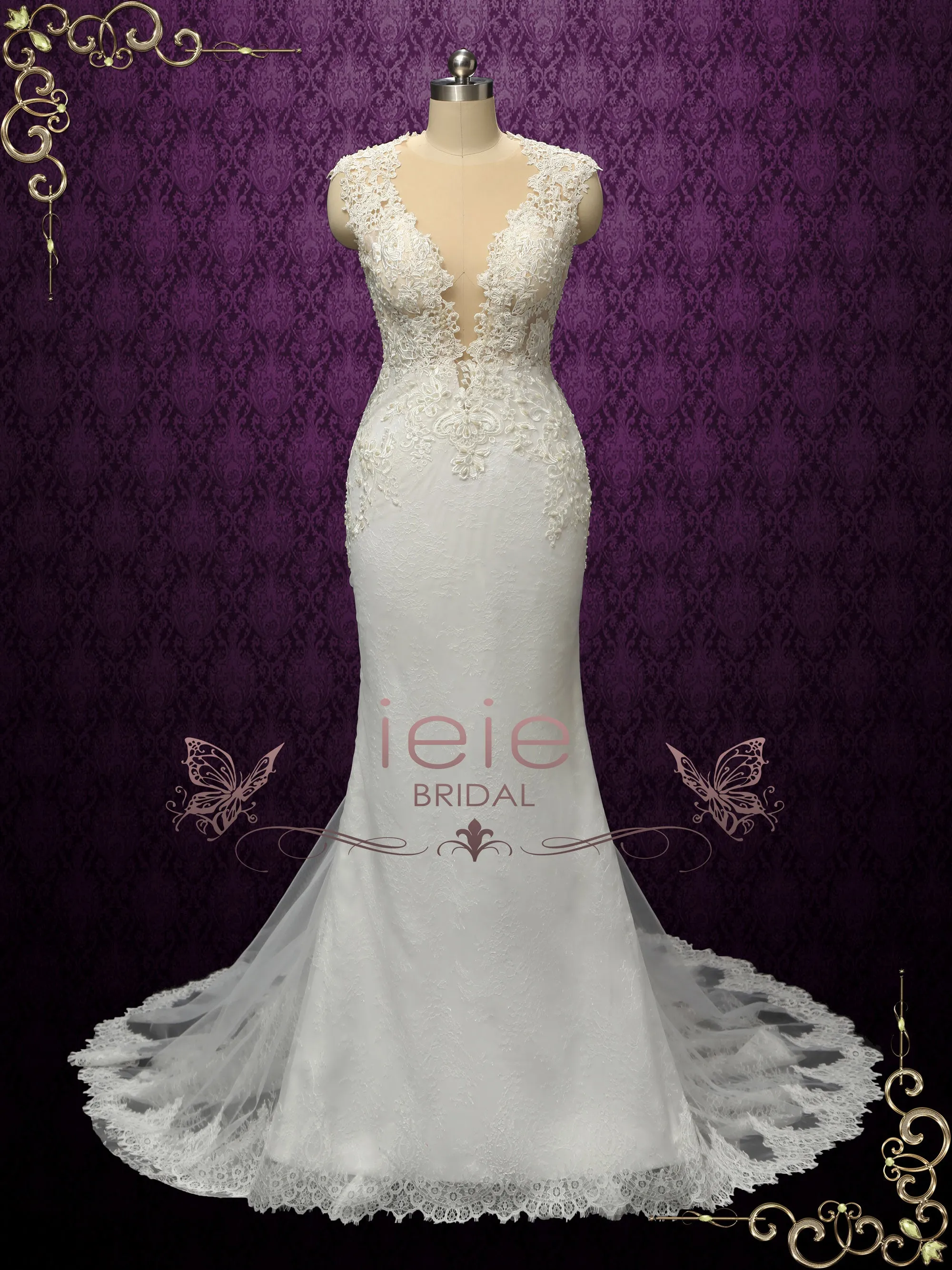 Luxurious Vintage Style Fitted Lace Wedding Dress ENICE