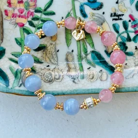 Madagascar Rose Quartz & Blue Lace Agate Moon Bracelet