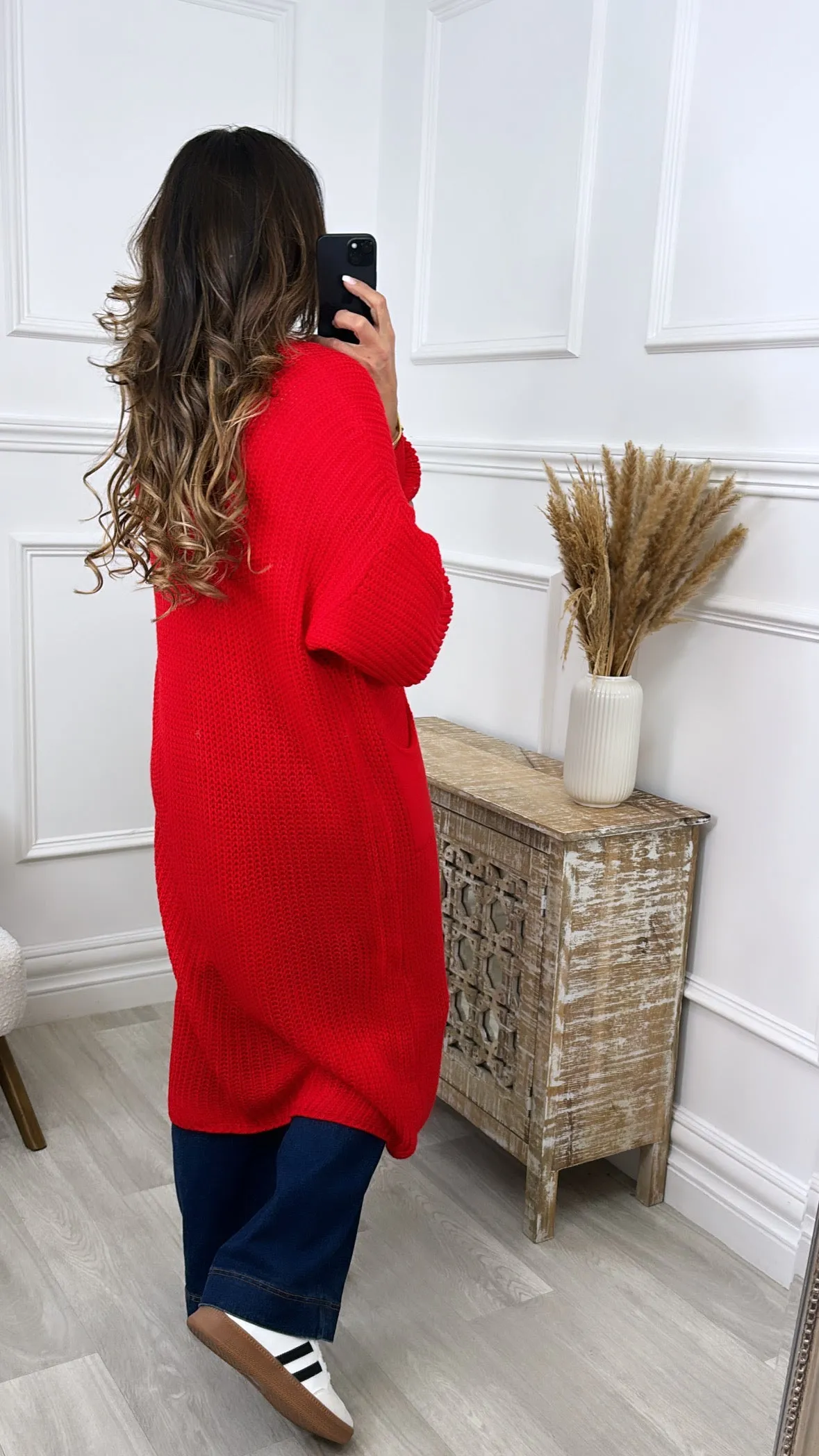 Margarets Elegant Longline Cardigan in Vibrant Red