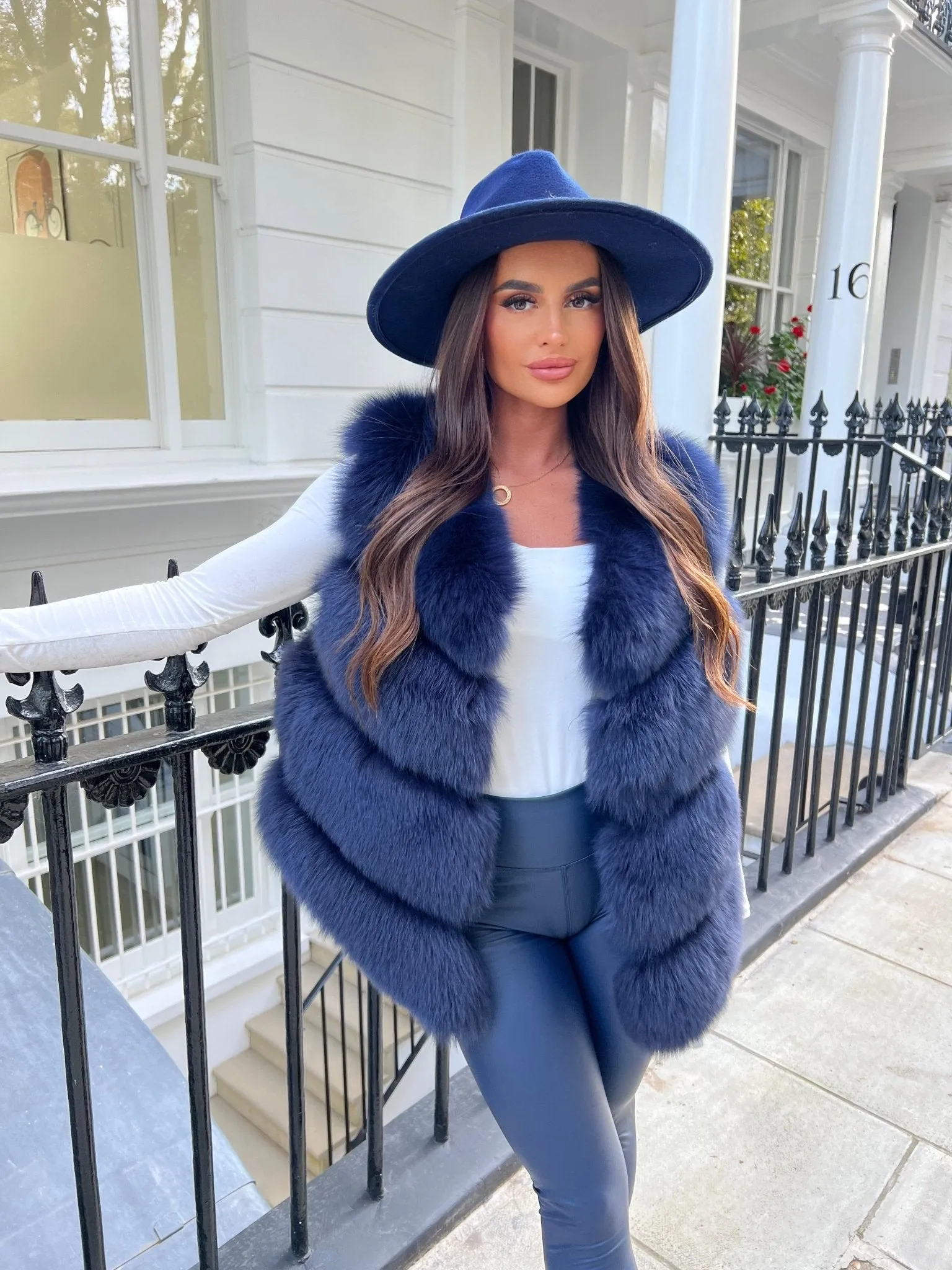 Navy Luxury Fur 4 Row Gilet