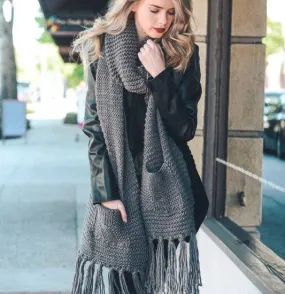 Oversized Two Pocket Tassel Scarf