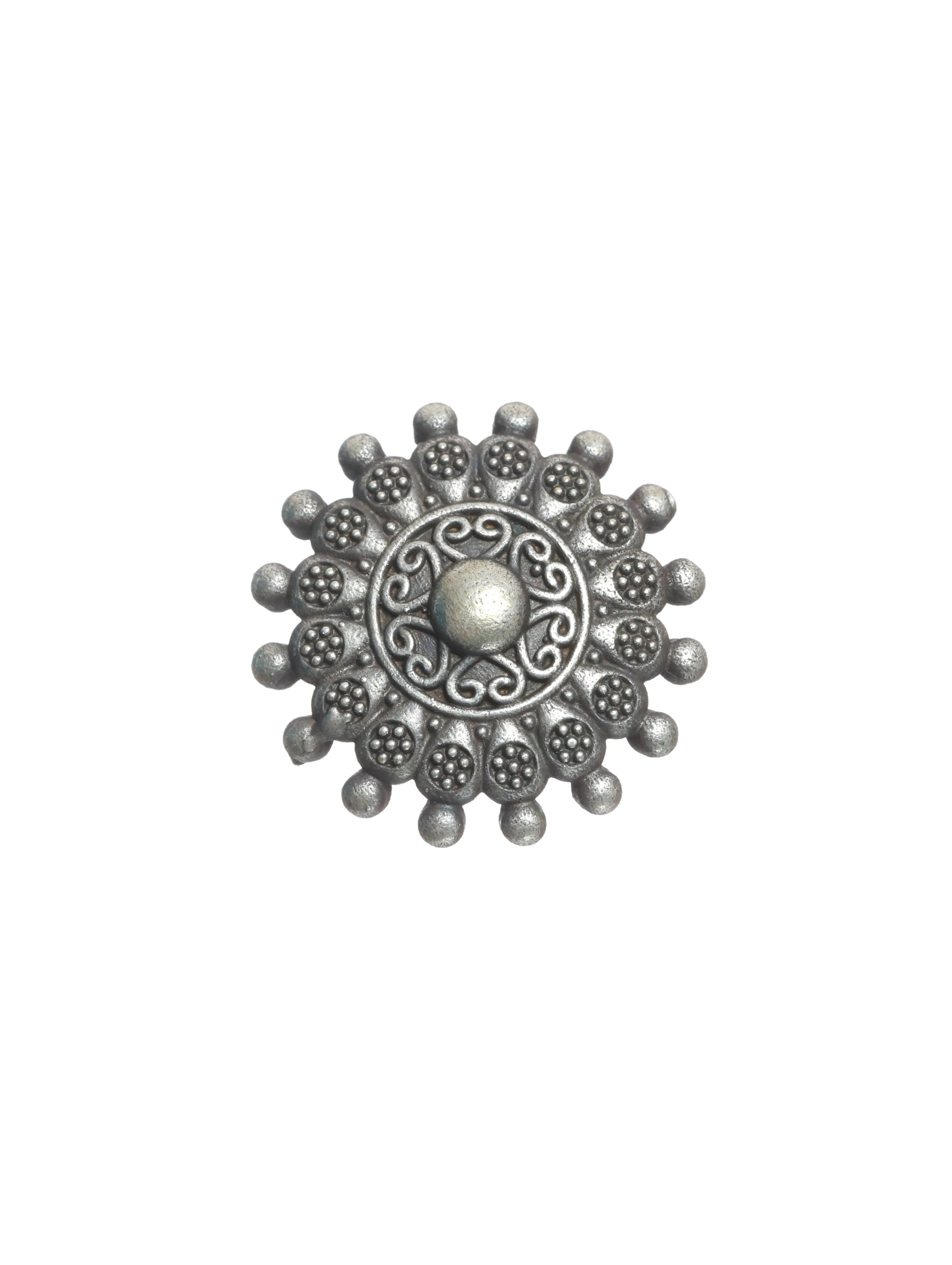 Oxidized Silver-Toned & Beaded Adjustable Finger Ring