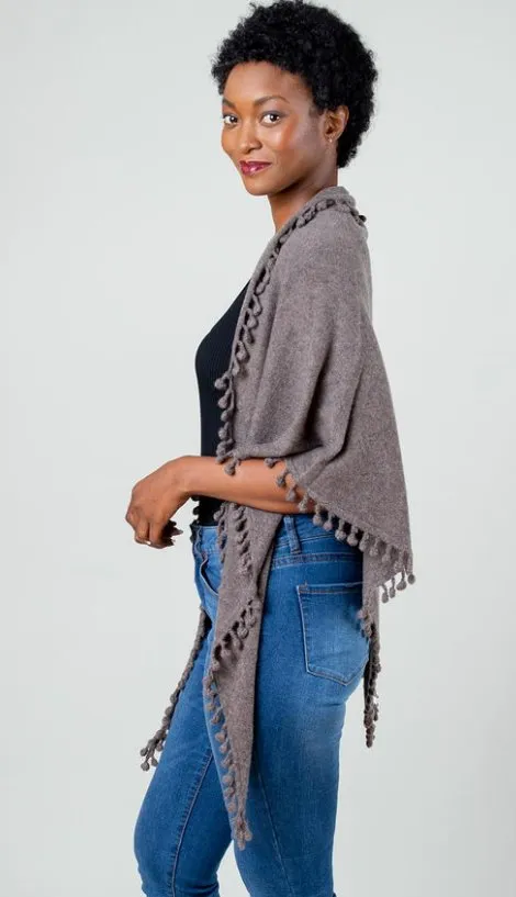 Pom Pom Triangle Wrap Walnut