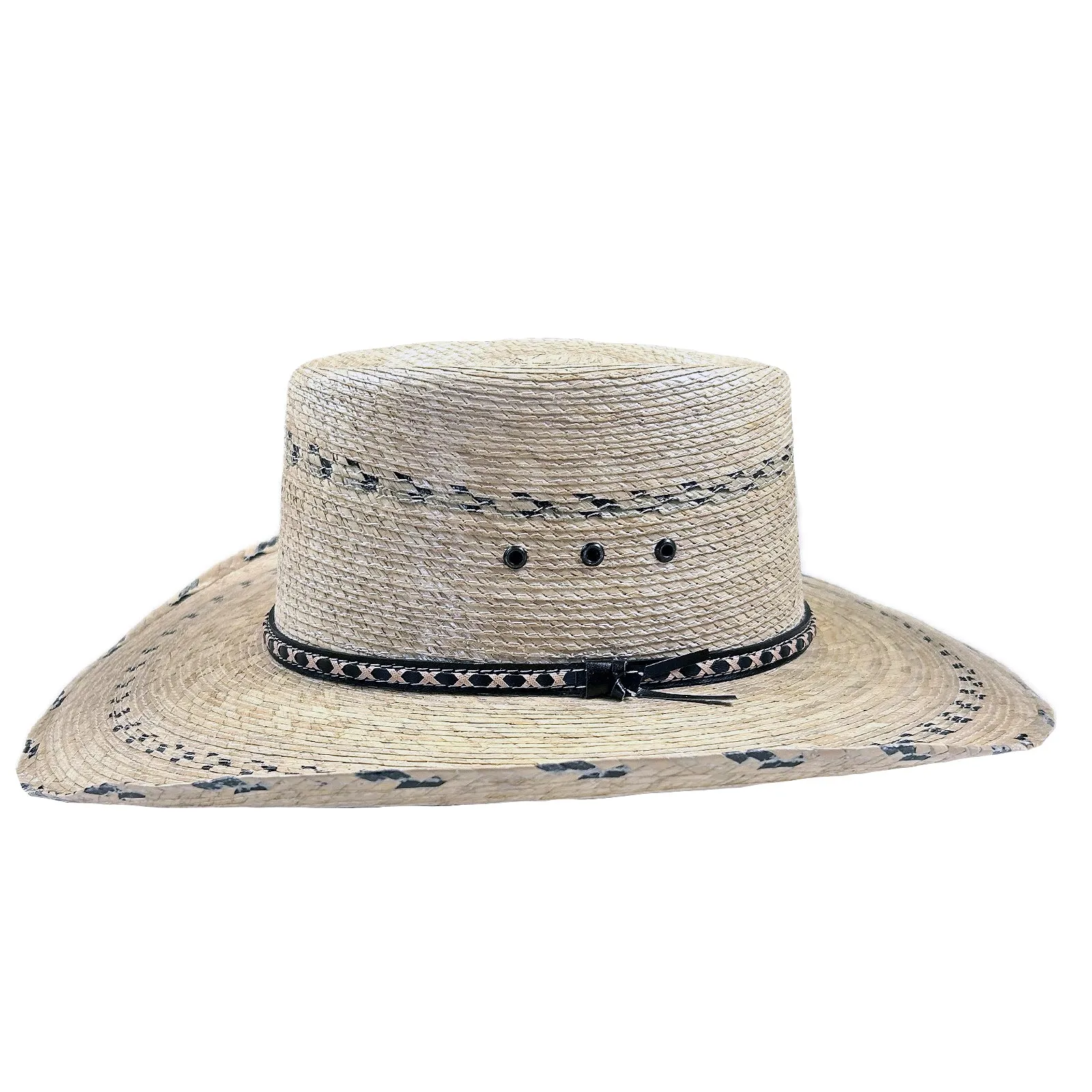 Premium Palm Straw Oval Crown Western Cowboy Hat with Chin Cord