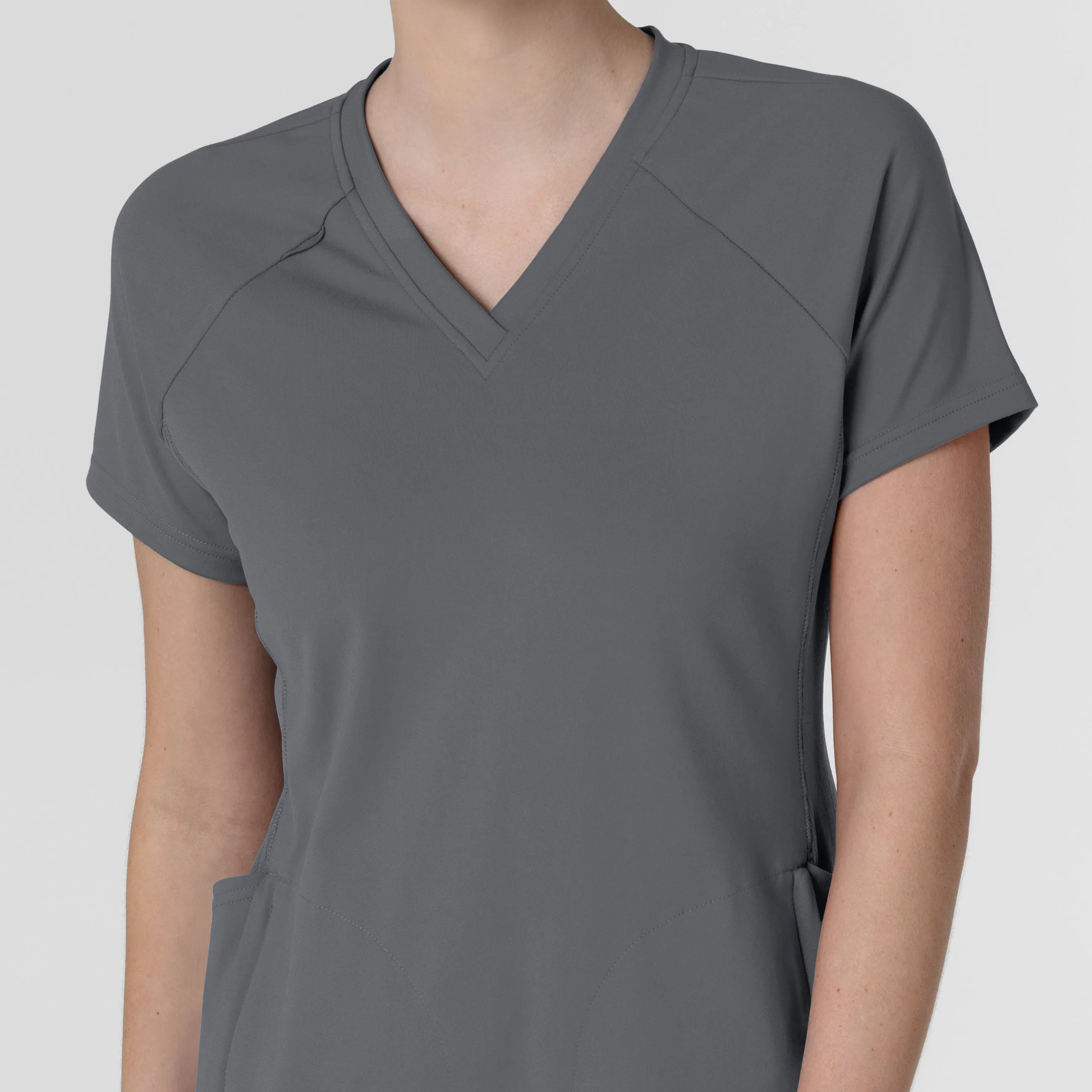 RENEW Knit Women's Flex-n-Reach V-Neck Raglan Scrub Top - Pewter