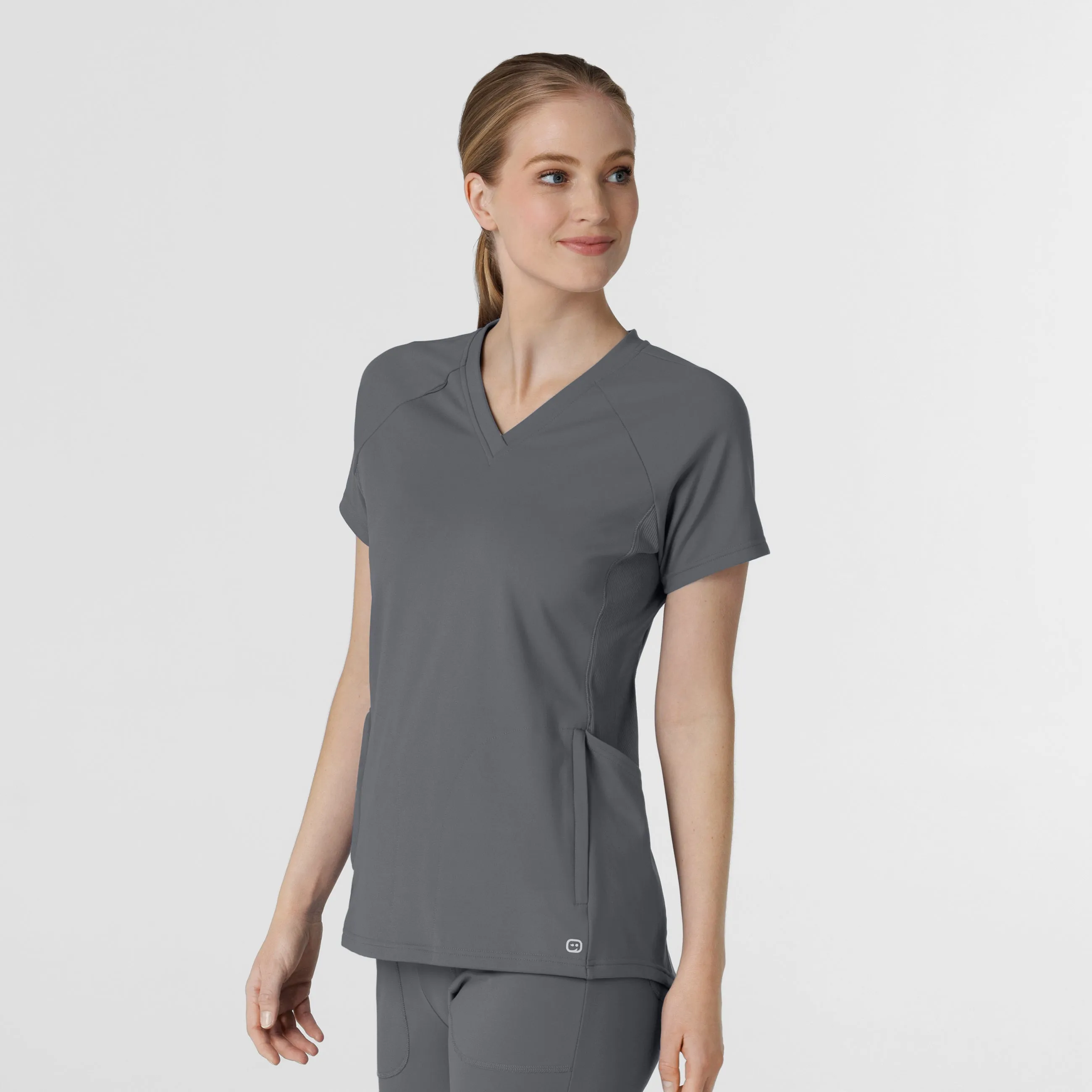 RENEW Knit Women's Flex-n-Reach V-Neck Raglan Scrub Top - Pewter