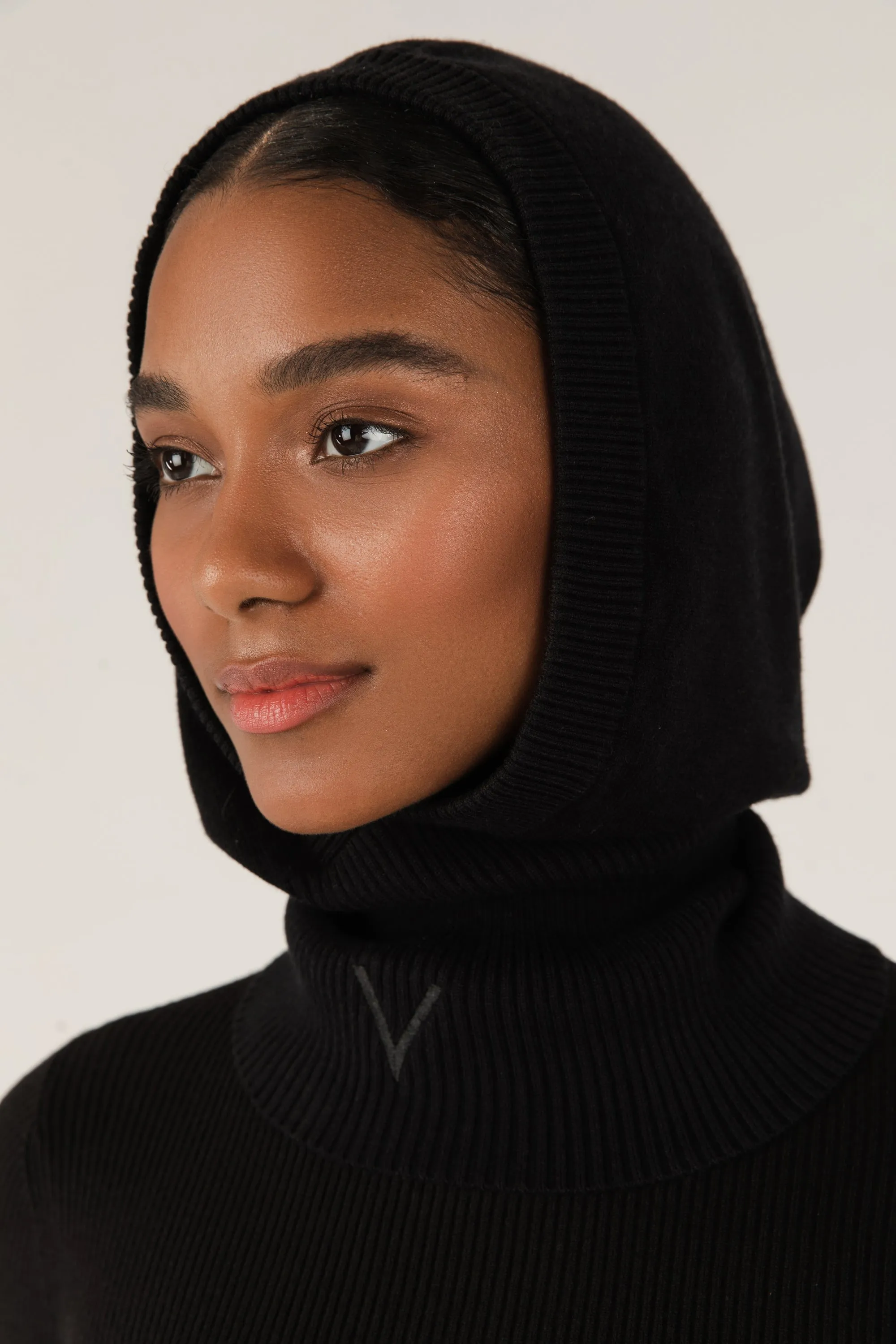 Ribbed Knit Balaclava - Black