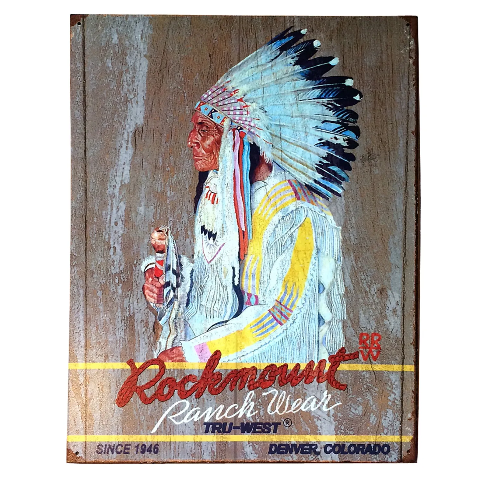 Rockmount Indian Chief Tin Metal Western Sign