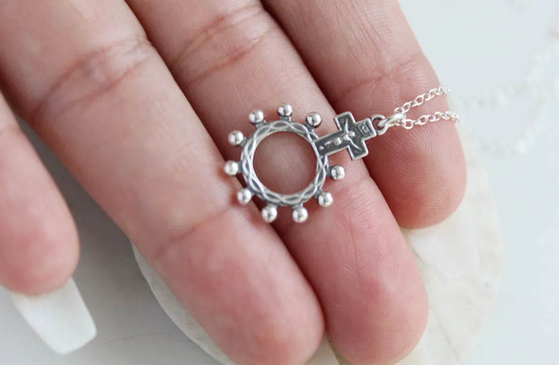 Rosary Bead necklace in 925 Sterling Silver