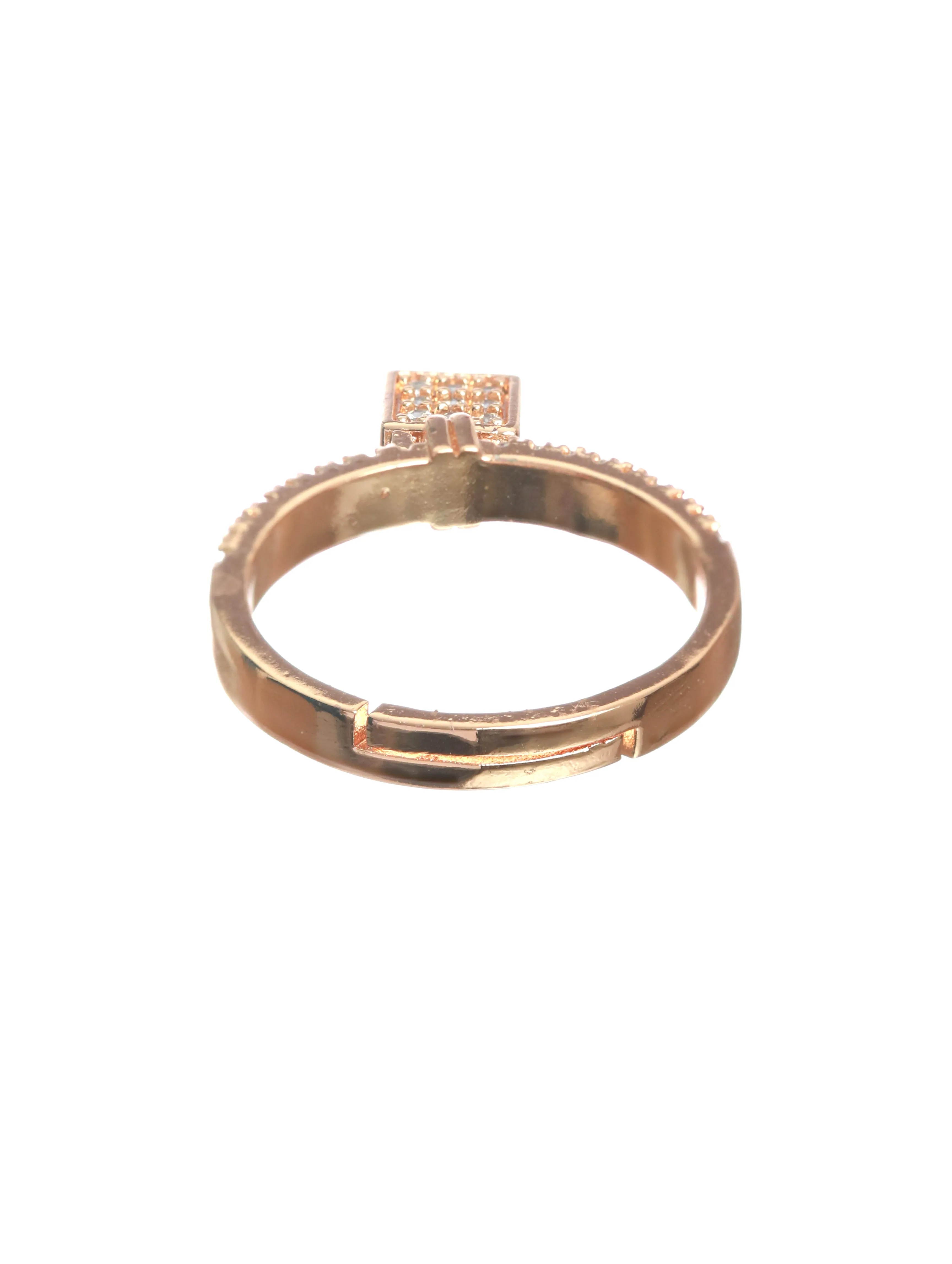 Rose Gold-Plated Cz-Studded Handcrafted Adjustable Finger Ring