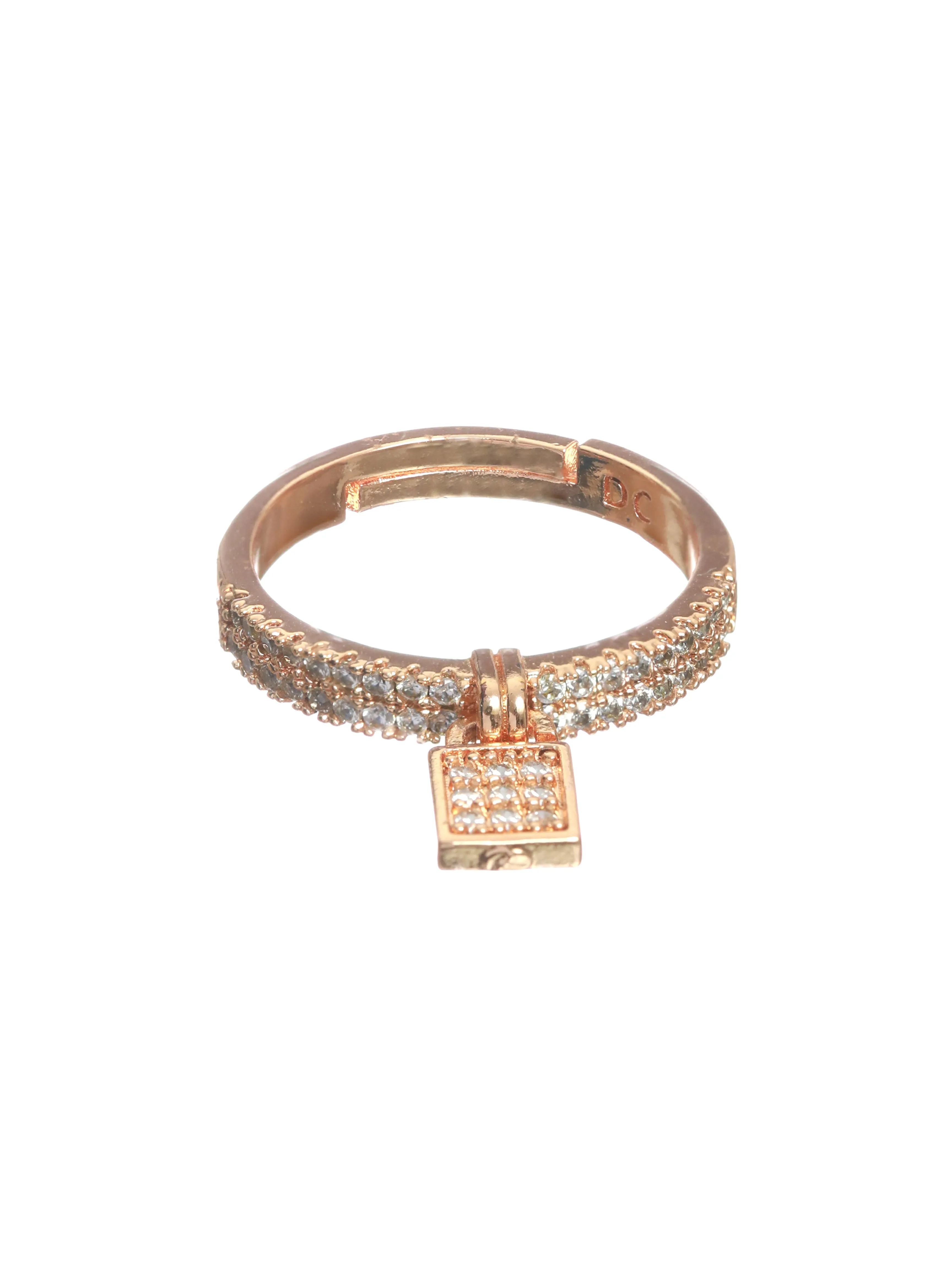 Rose Gold-Plated Cz-Studded Handcrafted Adjustable Finger Ring