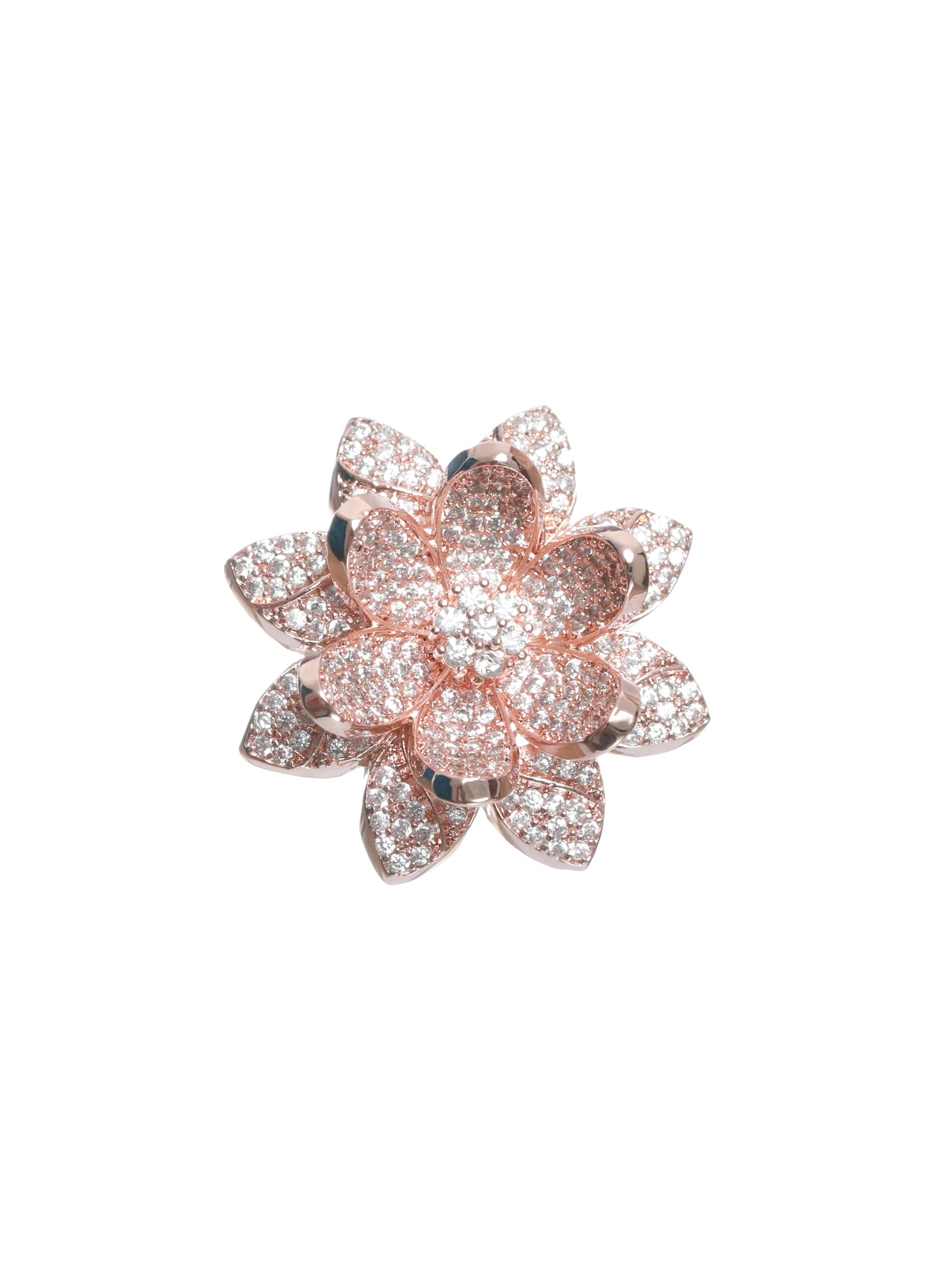 Rose Gold Plated Handcrafted American Diamond Studded Adjustable Floral Finger Ring