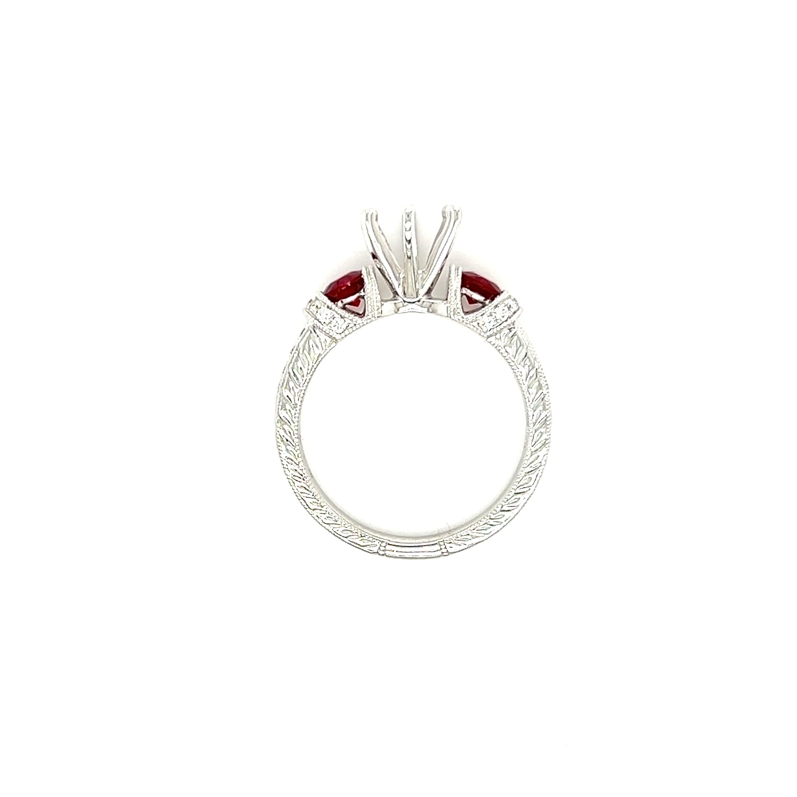 Ruby Three Stone Ring Setting with 0.16ctw of Diamonds in 14K White Gold