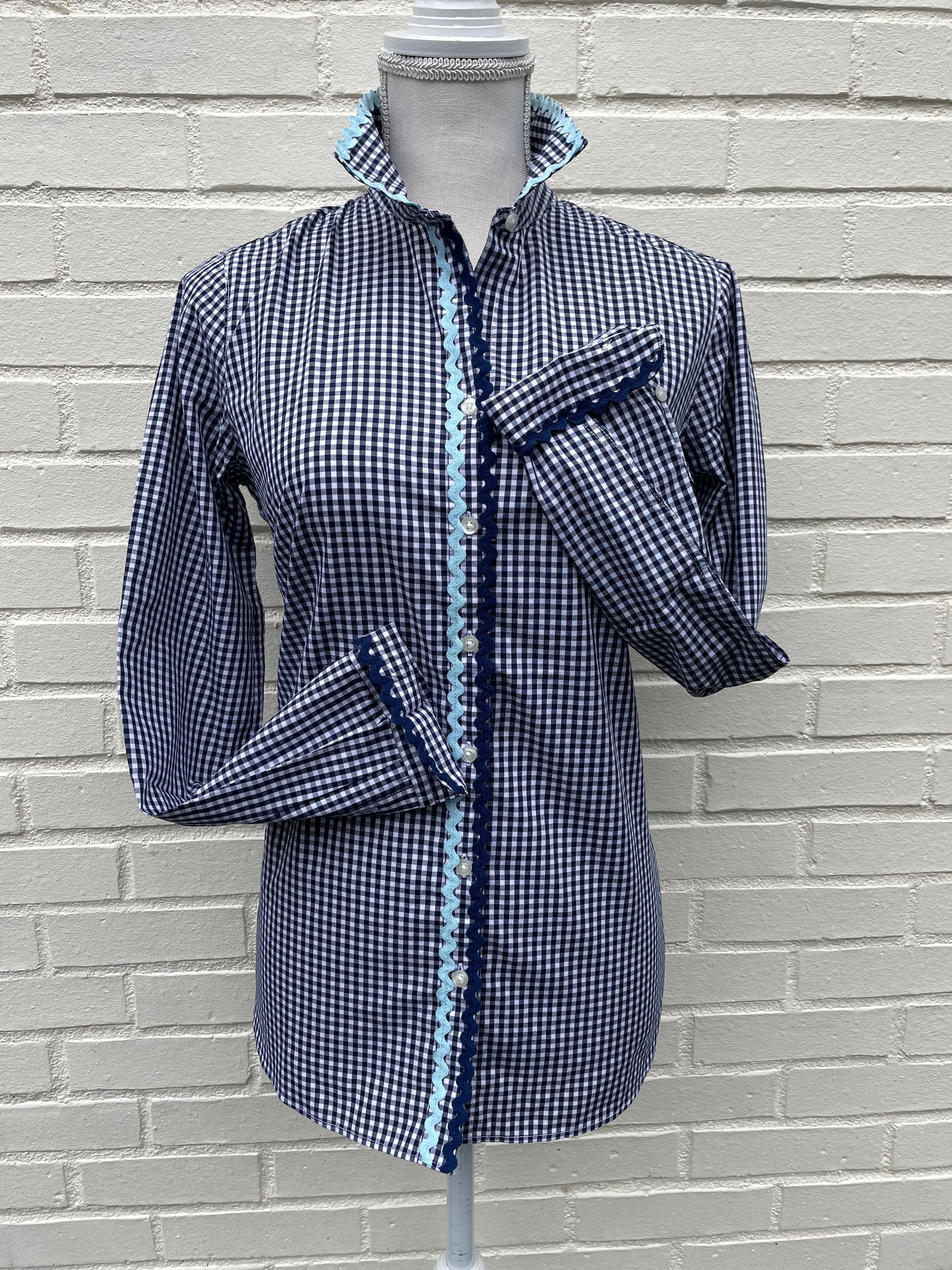 SALE - XS ONLY - Charlotte Gingham Ric Rac Shirt (CLT05) *FINAL SALE*