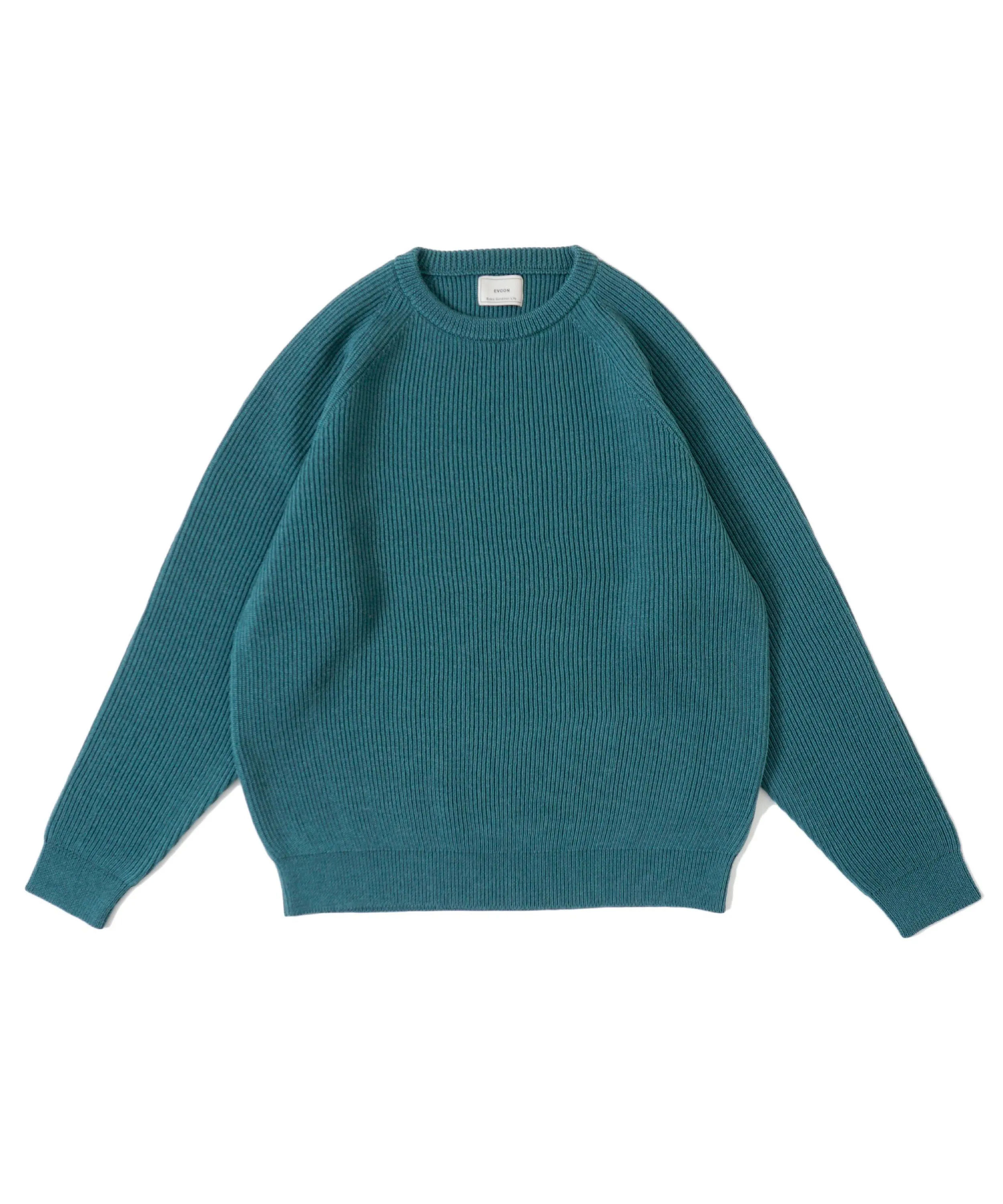 SHETLAND WOOL LOW GAGE CREW NECK KNIT "GREEN"