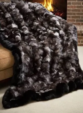 Silver Fox Fur Blanket with Black Fox Fur Trim