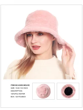 Solid Color Faux Fur Bucket Hat-Mouve