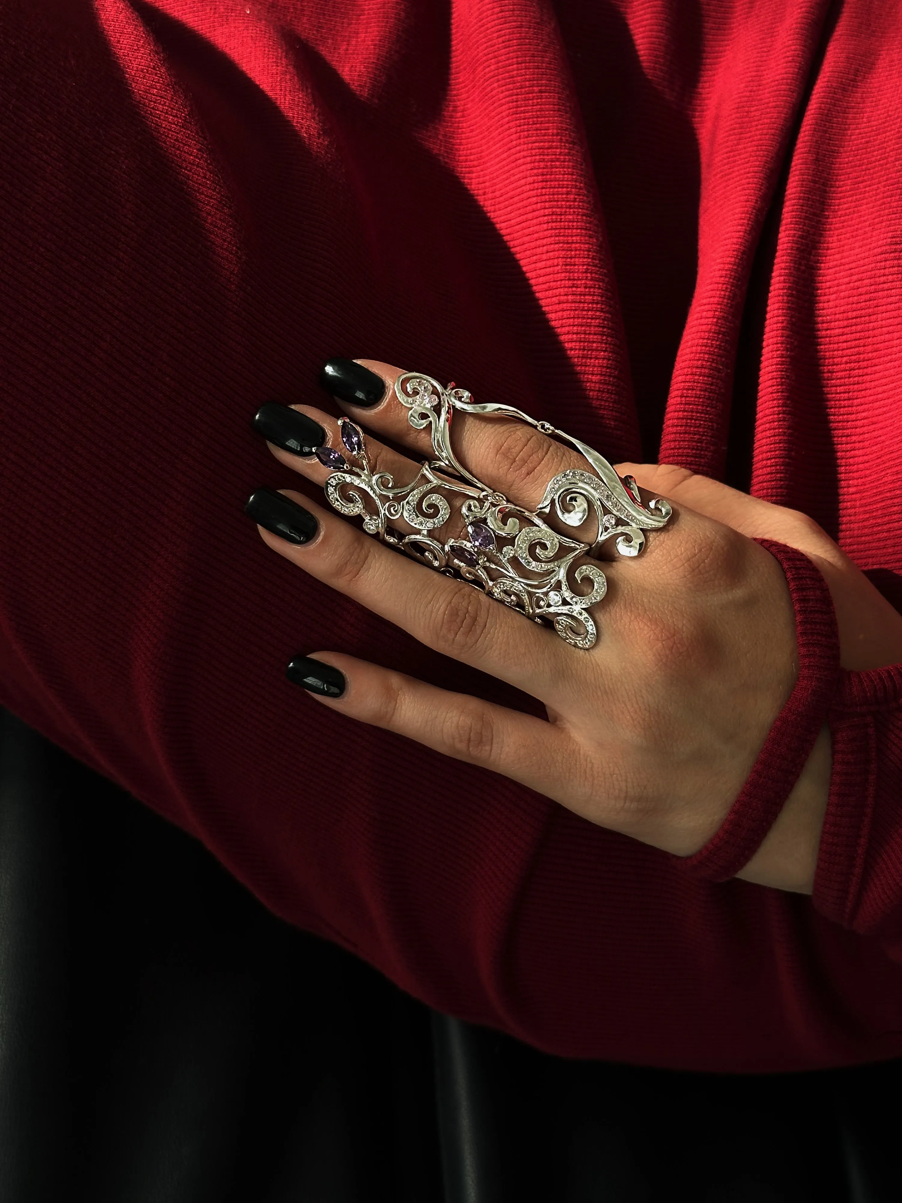 Sterling silver full finger ring "Lily"