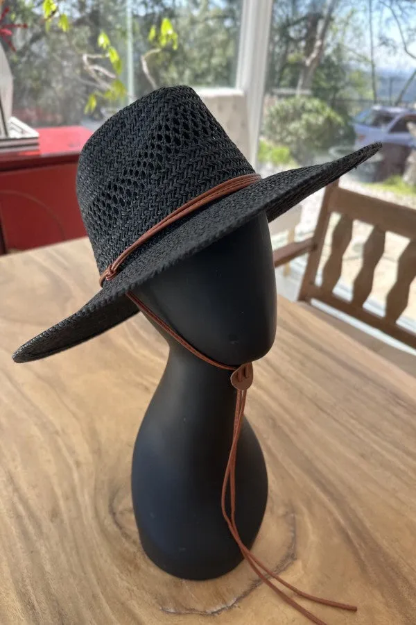 Straw braided flat top hat