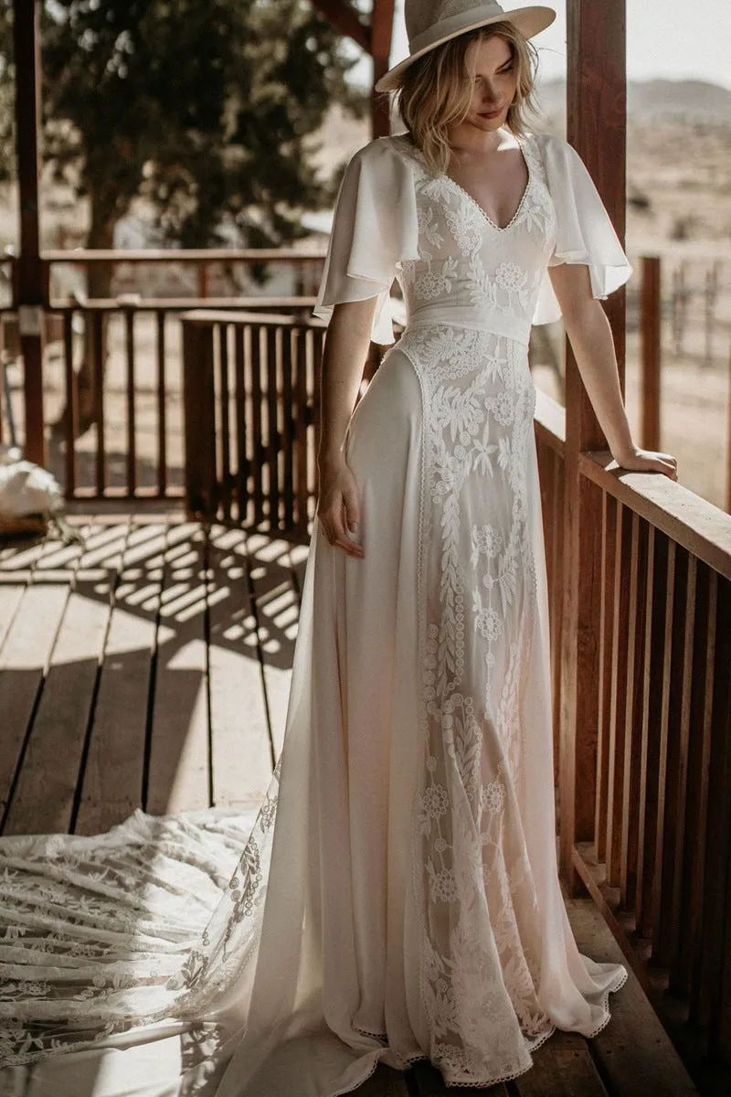 Stunning Beach Lace Wedding Dresse A Line Soft Custom Wedding Dress ER2000