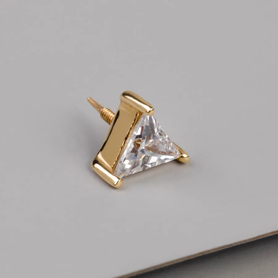 Triangle Diamante 14K Solid Gold Front Earring Stud