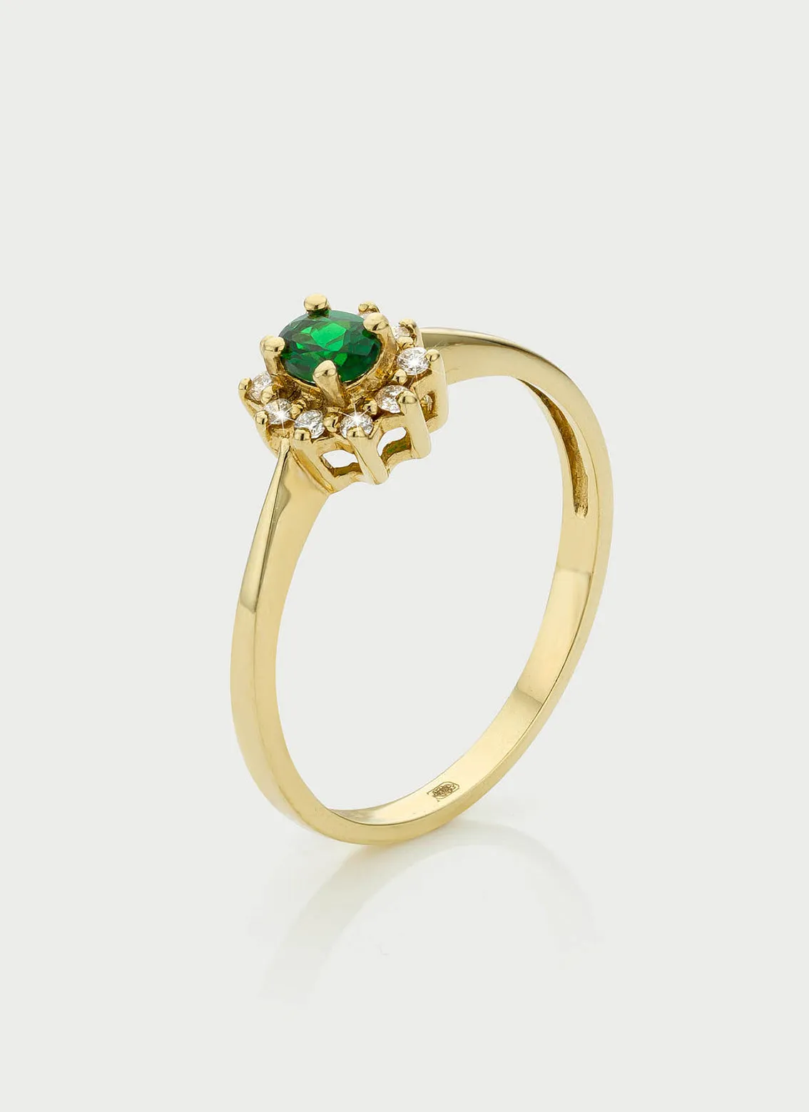 Triss halo diamond tsavorite ring 14k gold